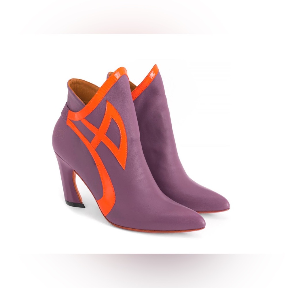 Purple and Orange Twist Go Go Leather Ankle Boots